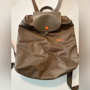 Longchamp Le Pliage Club Nylon Backpack - Green w/ Orange Trim